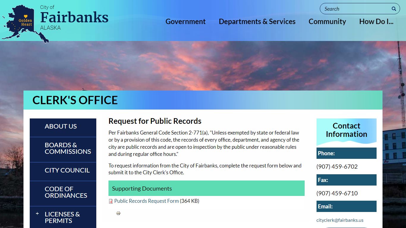 Request for Public Records | Fairbanks Alaska