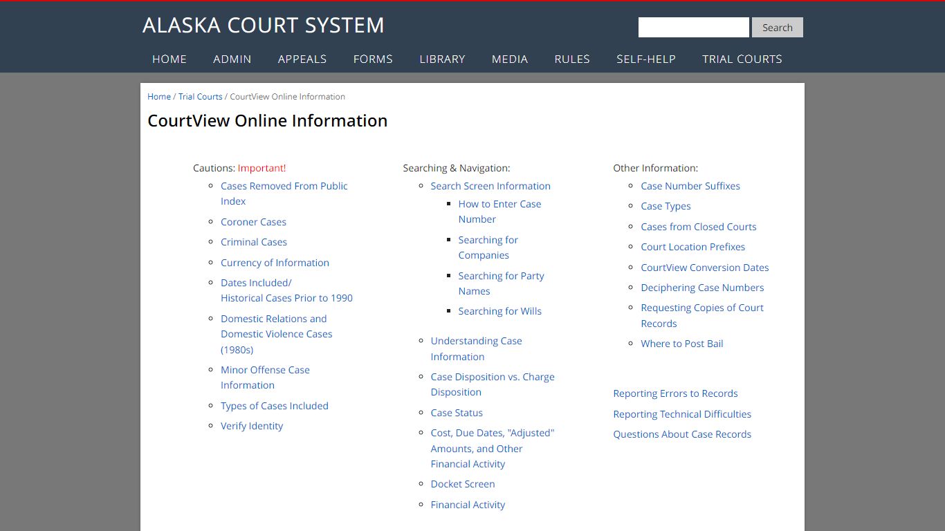 CourtView Online Information - Alaska Court System